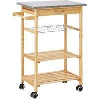 Orsina Pinewood Large Kitchen Trolley, Stylish & Functional 4 Tier Trolley, Modern Marble Top Kitchen Trolley in Natural