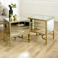 Melody Maison Pair Of Gold Mirrored Bedside / Occasional Tables - Venus Range in Metallic Gold