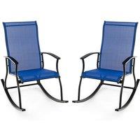 Costway 2 Pieces Outdoor Rocking Chairs Patio Cozy Rockers w/Breathable Backrest in Navy