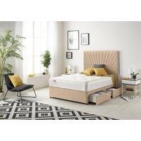 Somnior Platinum Sprung Memory Foam 2 Drawer Divan Bed with Upholstered Headboard Plush Velvet in Beige | Size: Single