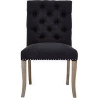Orsina Black Linen Dining Chair With Wooden Legs, Metallic Silver Studded Dining Seat, Comfortable Chair, Accent Chair