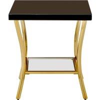 Orsina Stylish Black Mirror Side Table, Decent Gold Finish Bedside Table, Contemporary Decorative Table For Lounge