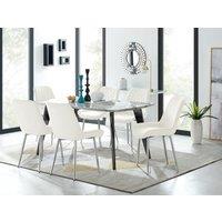 FurnitureboxUK Andria Marble Effect Dining Table With Black Legs & 6 Pesaro Velvet Silver Leg Chairs in Cream
