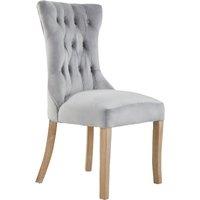Orsina Black Buttoned Dining Chair, Button Tufted Accent Chair, Upholstered Seat With Wooden Legs, Decorative Chair in Grey