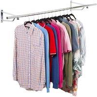 House of Home Clothes Rail Wall Mounted Garment Hanging Wardrobe Rack Storage 6ft Length in Silver