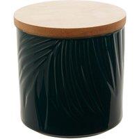 Orsina Dark Green Small Storage Jar With Bamboo Lid, Porcelain Jar With Embossed Leaf Texture, Perfect Kitchen Jar
