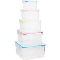 Orsina Airtight Lids 5Pc Square Food Containers, Veratile Large Storage Containers, Durable Plastic Containers in Clear