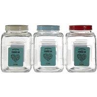 Orsina Luca Assorted Square Clear Glass Large Storage Jar, 2L Capacity, Colourful Screw-On Iron Lid