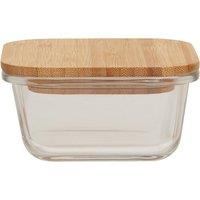 Orsina 320ml Square Glass Container with Bamboo Lid, Glass Container with Airtight Lid, Airtight Glass Container in Natural