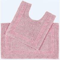 Homescapes Luxury Bath Mat Set Reversible 1600GSM 100% Cotton 2 Pc w. Pedestal Mat in Peach