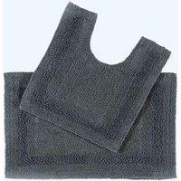 Homescapes Luxury Bath Mat Set Reversible 1600GSM 100% Cotton 2 Pc w. Pedestal Mat in Grey