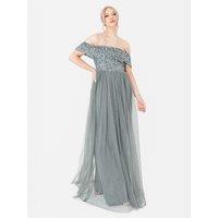 Maya Deluxe Women's Bardot Embellished Maxi Dress in Teal | Size: 22