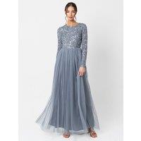 Maya Deluxe Women's Embellished Long Sleeve Maxi Dress in Blue | Size: 24
