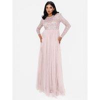Maya Deluxe Women's Embellished Long Sleeve Maxi Dress in Light Pink | Size: 14