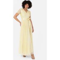 Maya Deluxe Women's Belted Stripe Embellished Maxi Dress in Yellow | Size: 10
