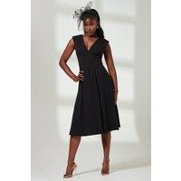 Jolie Moi Women's Yuina Scuba Pleated Flare Midi Dress in Black | Size: 8