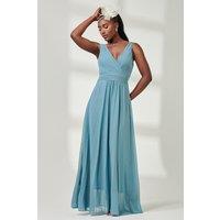 Jolie Moi Women's Pleated Bodice Chiffon Maxi Dress in Pale Green | Size: 16