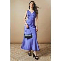 Oasis Women's Occasion Velvet Tie Satin Maxi Dress in Blue | Size: 14