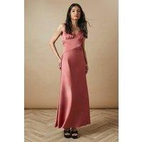 Oasis Women's Occasion Velvet Tie Satin Maxi Dress in Terracotta | Size: 12
