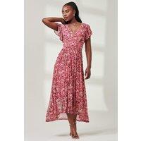 Jolie Moi Women's Wrap Dip Hem Mesh Maxi Dress in Pink | Size: 18