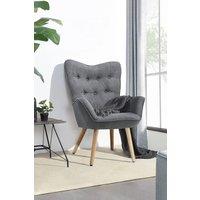 Grey Tufted Button Linen Accent Chair with Wooden Legs