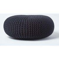 Homescapes Large Round Cotton Knitted Pouffe Footstool in Black