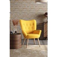 Yellow Tufted Button Linen Accent Chair with Wooden Legs