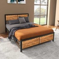 HOMCOM Bed Frame Steel Bed Base with Headboard Brown | Size: Double
