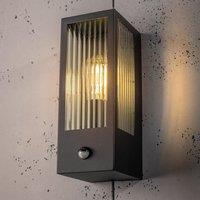 CGC Lighting 'Stella' Bevelled Glass Black E27 Outdoor Box Wall Light with PIR Motion Sensor