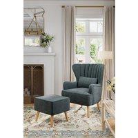 Grey Brushed Fabric Stripe Curved Backrest Armchair with Footstool & Cushion