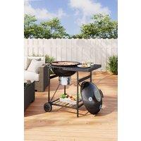Round Outdoor Charcoal Grill with Side Table