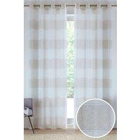 Tyrone Textiles Santorini Eyelet Linen-Look Striped Voile Panel - Pair in Natural | Size: 140 cm width x 229 cm drop