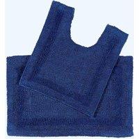 Homescapes Luxury Bath Mat Set Reversible 1600GSM 100% Cotton 2 Pc w. Pedestal Mat in Navy
