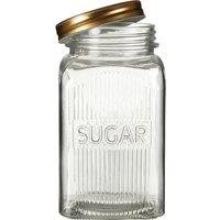 Orsina Set of Three Glass Jars with Gold Finish Lids, Embossed 'Tea', 'Coffee', & 'Sugar' Labels