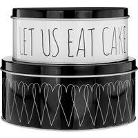 Orsina Heartlines Set Of 2 Cake Storage Tins, Decorative Round Tins With Heart Pattern & Lids, Ideal For Storing in Black