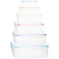 Orsina Set of 6 Rectangular Food Containers, Multicolor Food Boxes with Airtight Lids, Food Prep Storage Containers in Clear