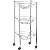 Orsina 3 Tier Storage Cart With Wheels, Chrome Kitchen Trolley With Basket Shelves, Rolling Cart, Mobile Organizer in Silver