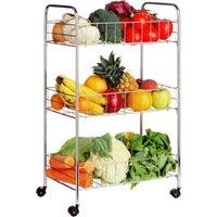 Orsina Chrome 3 Tier Storage Cart, Sleek & Durable Chrome Wire Trolley With Wheels, Ideal For Kitchen, Bathroom in Silver