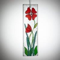 Sienna Glass Hanging Decorative Flower Plaque Red