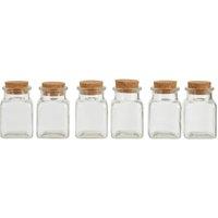 Orsina Set of Six Square Small Glass Jars, 160ml Capacity Each, nature friendly Glass with Airtight Cork Lids in Clear