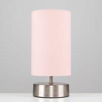 ValueLights Francis Brushed Chrome Dimmable Touch Table Lamps with Fabric Shade in Dusty Pink
