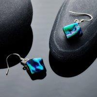 Sienna Glass Dichroic Jewellery - Earrings - Midnight Blue & Dark Green in Bottle Green