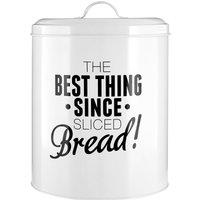 Orsina Bread Bin, Large Metal Storage Bin With Humorous Print & Lid, Ideal For Keeping Bread Fresh in White