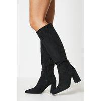Oasis Women's Jemima High Block Heel Pointed Knee Boots in Natural Black | Size: 3