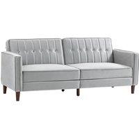 HOMCOM Sofa Futon Velvet-Touch Tufted Couch Compact Loveseat Sleeper Sofa Bed in Light Grey