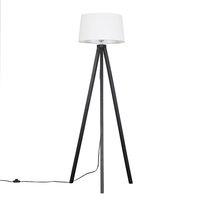 ValueLights Barbro Black Wood Tripod Floor Lamp with Linen Tapered Shade in White