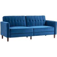HOMCOM Sofa Futon Velvet-Touch Tufted Couch Compact Loveseat Sleeper Sofa Bed in Blue