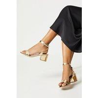 Dorothy Perkins Women's Wide Fit Tommi Barely There Mid Block Heel Sandals in Gold | Size: 3