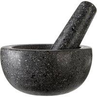 Orsina Speckled Charcoal Granite Tall Mortar & Pestle, Durable Granite Grinder with Textured Interior in Black