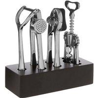 Orsina 5pc Rose Gold Kitchen Set, Utensil Tool Set with Black Block, Corkscrew, Can Opener, Garlic Press, Peeler in Silver